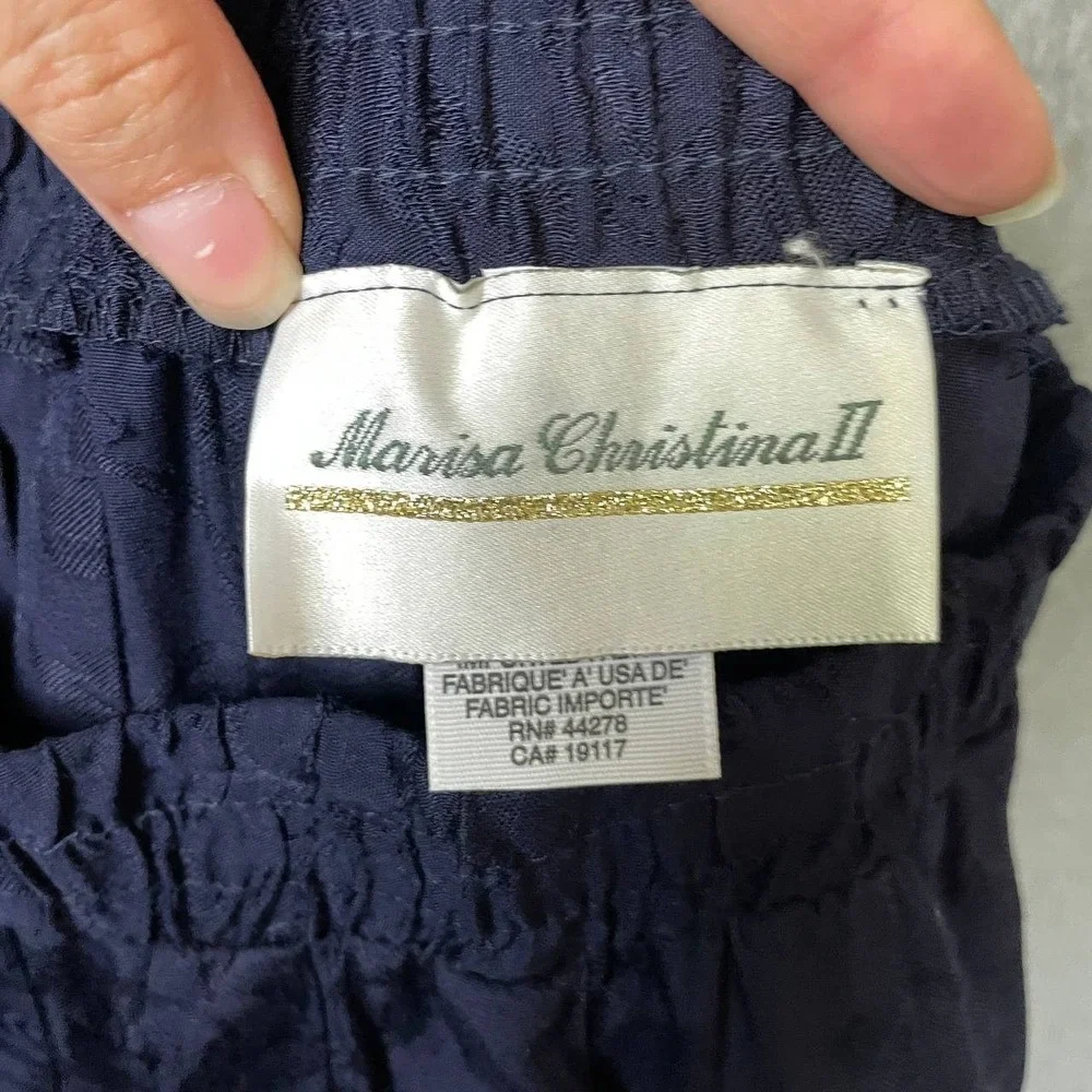 Vintage Marisa Christina II 3X Navy Floral Pleated Button Front Rayon Skirt